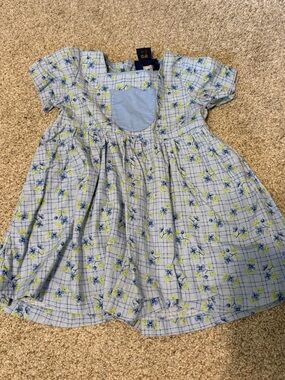 Vintage Cherokee Baby Girls Blue Green Floral Dress Size 12m  Flower Pockets